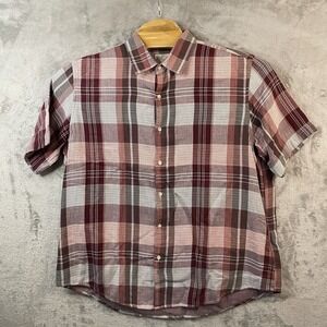 Tasso Elba Island Men's XL Shirt Button Down Red White Plaid‎ Short Sleeve